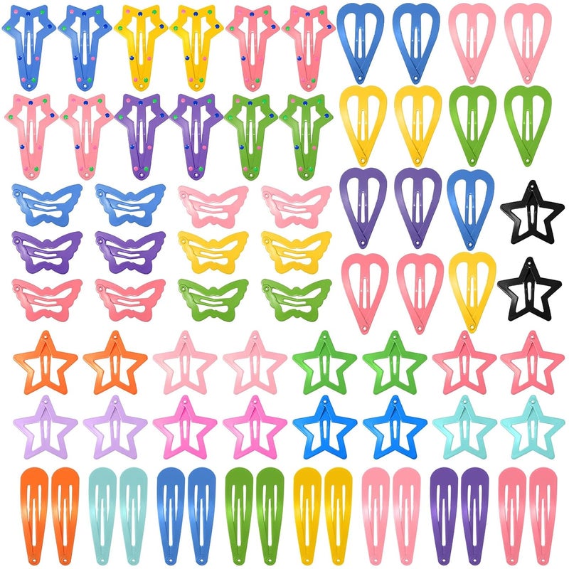 obeoby 82 Pcs 5 Styles Colorful Hair Clips for Girls, Metal Snap Girls Clips Cute Pattern Barrettes for Kids Baby Toddlers Hair Accessories Birthday Valentines Day Gifts - Image 1